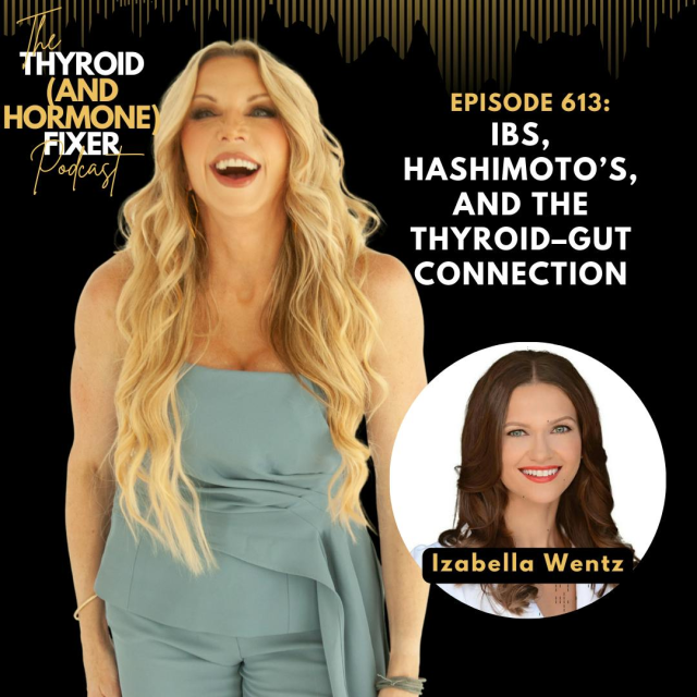 Dr. Amie Hornaman smiling, promoting episode 613 of her podcast featuring Izabella Wentz, discussing IBS, Hashimoto’s, and the thyroid-gut connection.