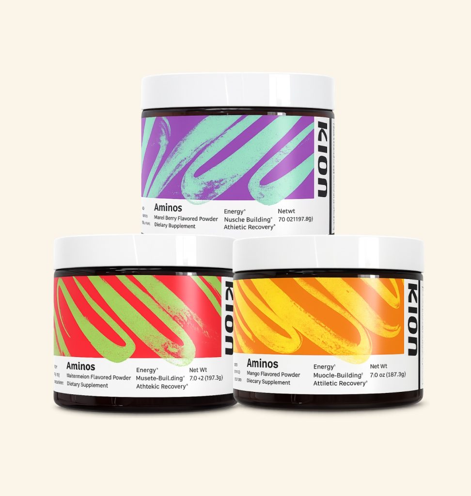 Kion Aminos supplement powder for muscle building and athletic recovery.