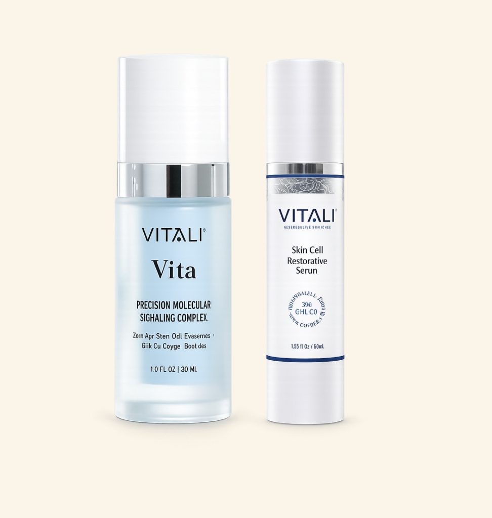 Vitali Vita and Skin Cell Restorative Serum for advanced skincare and cellular renewal.